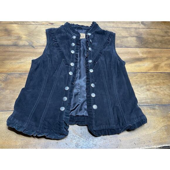 Kings Ranch Women’s Suede Leather Ruffled Studded Open Vest Size Medium - Picture 1 of 14